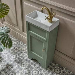 Homestylestore Pastel Green 400mm Bathroom Vanity Unit And Round Brushed Brass Handle - thumbnail 4
