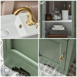 Homestylestore Pastel Green 400mm Bathroom Vanity Unit And Round Brushed Brass Handle - thumbnail 5