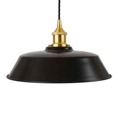 Matt Black Chancery Painted Dome Pendant Light With Polished Brass Lamp Holder And Black Twisted Cable - Se Home - image 1