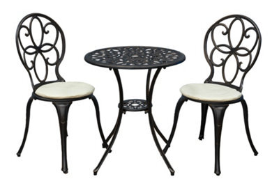 Sh&g Rayleigh 2 Seat Bistro Set - 3 Piece Round Table & Chairs - Antique Bronze Cast Aluminium With Cream Cushions - Outdoor - image 1