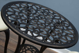 Sh&g Rayleigh 2 Seat Bistro Set - 3 Piece Round Table & Chairs - Antique Bronze Cast Aluminium With Cream Cushions - Outdoor - thumbnail 3