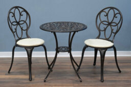 Sh&g Rayleigh 2 Seat Bistro Set - 3 Piece Round Table & Chairs - Antique Bronze Cast Aluminium With Cream Cushions - Outdoor - thumbnail 2