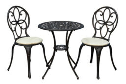 Sh&g Rayleigh 2 Seat Bistro Set - 3 Piece Round Table & Chairs - Antique Bronze Cast Aluminium With Cream Cushions - Outdoor