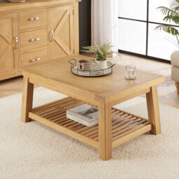The Furniture Market Marbury Oak Trestle Coffee Table With Slatted Shelf - thumbnail 2