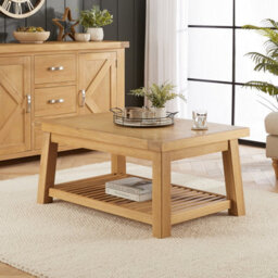 The Furniture Market Marbury Oak Trestle Coffee Table With Slatted Shelf