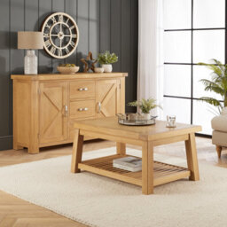The Furniture Market Marbury Oak Trestle Coffee Table With Slatted Shelf - thumbnail 4