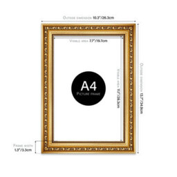 A4 Gold Ornate Picture Frame (29.7 X 21Cm) Poster, Photo, Artwork, Gallery Wall Or Print - thumbnail 2