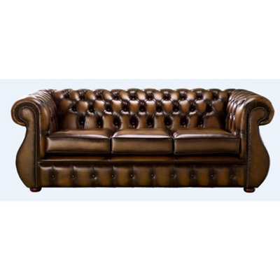Chesterfield 3 Seater Antique Autumn Tan Leather Sofa Bespoke In Kimberley Style - image 1