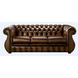Chesterfield 3 Seater Antique Autumn Tan Leather Sofa Bespoke In Kimberley Style - thumbnail 1
