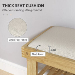 Bamboo Shoe Storage Bench, 3-Tier Shoe Bench With Seat Cushion, Cream White - thumbnail 3