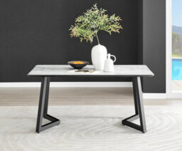 Furniturebox Carson 160Cm Scratch Resistant Melamine White Marble Effect Rectangular 6 Seater Dining Table With Black Metal Legs - thumbnail 2