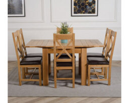 That's Furniture Richmond 90Cm - 150Cm Square Oak Extending Dining Table And 6 Chairs Dining Set With Berkeley Brown Leather Chairs - thumbnail 2
