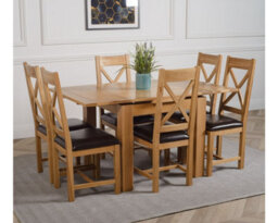 That's Furniture Richmond 90Cm - 150Cm Square Oak Extending Dining Table And 6 Chairs Dining Set With Berkeley Brown Leather Chairs - thumbnail 3