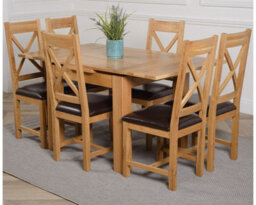 That's Furniture Richmond 90Cm - 150Cm Square Oak Extending Dining Table And 6 Chairs Dining Set With Berkeley Brown Leather Chairs - thumbnail 1