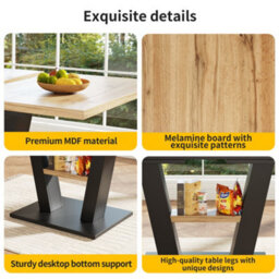Matteo Extendable Dining Table, Oak-Effect Top & Black Metal V-Legs, 118-157Cm L, Modern Kitchen & Living Room - thumbnail 4