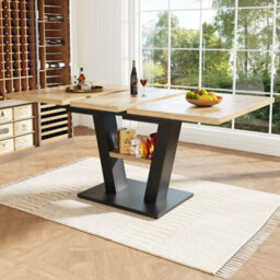 Matteo Extendable Dining Table, Oak-Effect Top & Black Metal V-Legs, 118-157Cm L, Modern Kitchen & Living Room