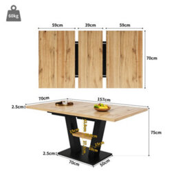 Matteo Extendable Dining Table, Oak-Effect Top & Black Metal V-Legs, 118-157Cm L, Modern Kitchen & Living Room - thumbnail 3