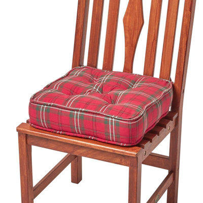 Homescapes Edward Tartan Cotton Dining Chair Booster Cushion - image 1