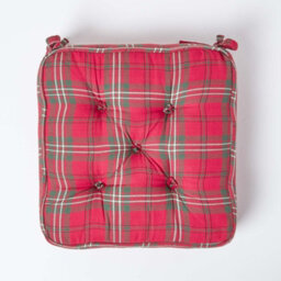 Homescapes Edward Tartan Cotton Dining Chair Booster Cushion - thumbnail 3