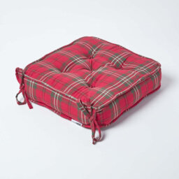 Homescapes Edward Tartan Cotton Dining Chair Booster Cushion - thumbnail 2