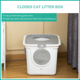 Pawhut Cat Litter Tray Pet Litter Box W/ Front Entrance, Top Exit, Scoop - White - thumbnail 5