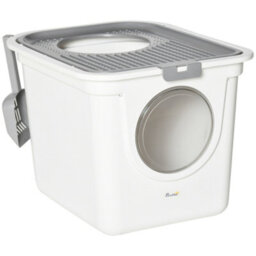 Pawhut Cat Litter Tray Pet Litter Box W/ Front Entrance, Top Exit, Scoop - White - thumbnail 2