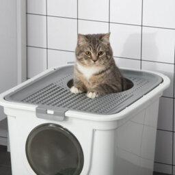 Pawhut Cat Litter Tray Pet Litter Box W/ Front Entrance, Top Exit, Scoop - White - thumbnail 8