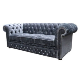 Chesterfield Crystal 3 Seater Sofa Modena Anthracite Black Velvet Fabric In Classic Style - thumbnail 3