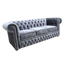 Chesterfield Crystal 3 Seater Sofa Modena Anthracite Black Velvet Fabric In Classic Style - thumbnail 2