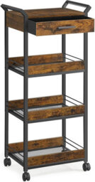 Songmics Storage Trolley, 4-Tier Rolling Cart, Handles, 4 Lockable Castors, Top Drawer, Mesh Shelves, Rustic Brown And Ink Black - thumbnail 1