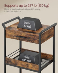 Songmics Storage Trolley, 4-Tier Rolling Cart, Handles, 4 Lockable Castors, Top Drawer, Mesh Shelves, Rustic Brown And Ink Black - thumbnail 3