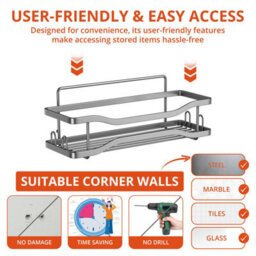 Ecoseal Shower Caddy Stainless Steel Wall Design Silver - thumbnail 4