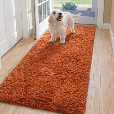 Oxford Homeware Shaggy Rug Anti-Slip Washable Soft Fluffy Living Room And Bedroom Rug (Rust, 60X220Cm) - image 1