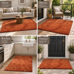 Oxford Homeware Shaggy Rug Anti-Slip Washable Soft Fluffy Living Room And Bedroom Rug (Rust, 60X220Cm) - thumbnail 3