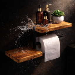 Billtix Wooden Toilet Roll Holder With Shelf Wall Mounted, Wood Toilet Paper Holder, Bathroom Tissue Holder Storage Shelf Rack - thumbnail 9