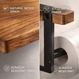 Billtix Wooden Toilet Roll Holder With Shelf Wall Mounted, Wood Toilet Paper Holder, Bathroom Tissue Holder Storage Shelf Rack - thumbnail 5