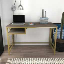 Decorotika Kennasaw 120Cm Wide Metal Frame Computer Desk Gold Dark Grey