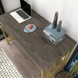 Decorotika Kennasaw 120Cm Wide Metal Frame Computer Desk Gold Dark Grey - thumbnail 3