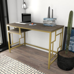 Decorotika Kennasaw 120Cm Wide Metal Frame Computer Desk Gold Dark Grey - thumbnail 2