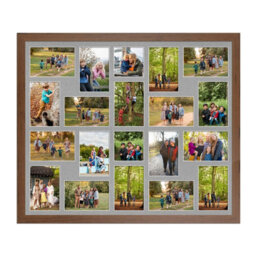 AK Frames 80X70Cm Walnut Modern Multi Photo Frame With Silver Mount - Holds 20 Apertures (18X) 6X4, (2X) 4X4 Photos