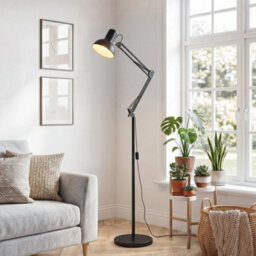 Komore Black Adjustable Iron Floor Lamp Rotatable Lamp Head E27 - thumbnail 3