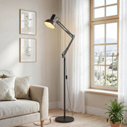 Komore Black Adjustable Iron Floor Lamp Rotatable Lamp Head E27 - thumbnail 2