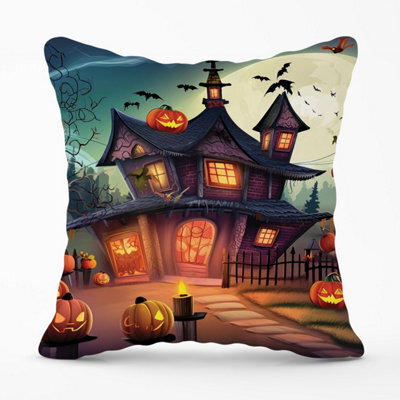 Warren Reed Designer Spooky Halloween House Outdoor Cushion 45Cm X 45Cm - image 1