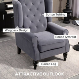 Charcoal Grey Retro Accent Chair Wingback Armchair With Wood Frame - thumbnail 4