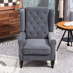 Charcoal Grey Retro Accent Chair Wingback Armchair With Wood Frame - thumbnail 3