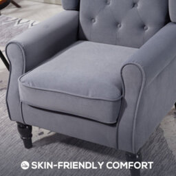 Charcoal Grey Retro Accent Chair Wingback Armchair With Wood Frame - thumbnail 5