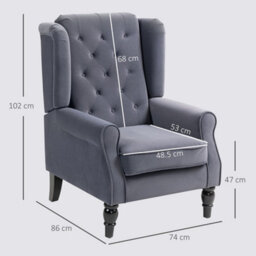 Charcoal Grey Retro Accent Chair Wingback Armchair With Wood Frame - thumbnail 2