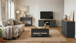 Mercers Furniture Corona Charcoal 2 Drawer 1 Shelf Coffee Table Solid Wood Pine Wooden Painted Dark Grey With Mexican Styling - thumbnail 5
