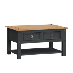 Mercers Furniture Corona Charcoal 2 Drawer 1 Shelf Coffee Table Solid Wood Pine Wooden Painted Dark Grey With Mexican Styling - thumbnail 2