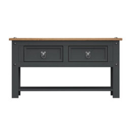 Mercers Furniture Corona Charcoal 2 Drawer 1 Shelf Coffee Table Solid Wood Pine Wooden Painted Dark Grey With Mexican Styling - thumbnail 3